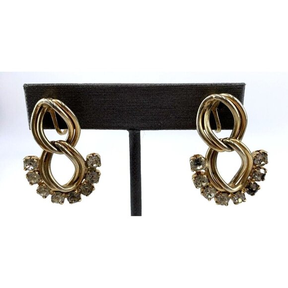 Vintage Rhinestone Bracelet and Earring Screw Back Cuban Link Gold Tone Set - Picture 2 of 12